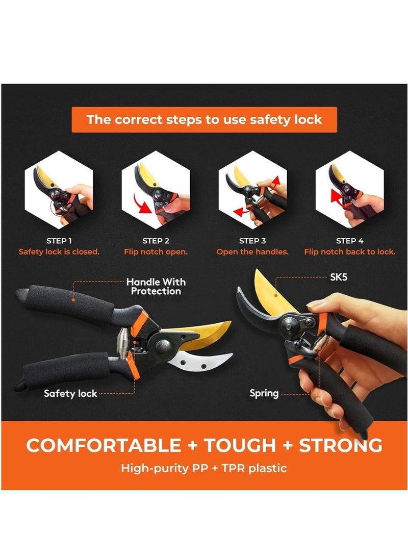 Bypass Pruning Shears for Garden Effortless Pruning Shears for Grapevines Bonsai Gardens Trim Tree Branches and Flowers with Ease with SK5 Steel Sharp Blades and Soft Cushion Grip Handle
