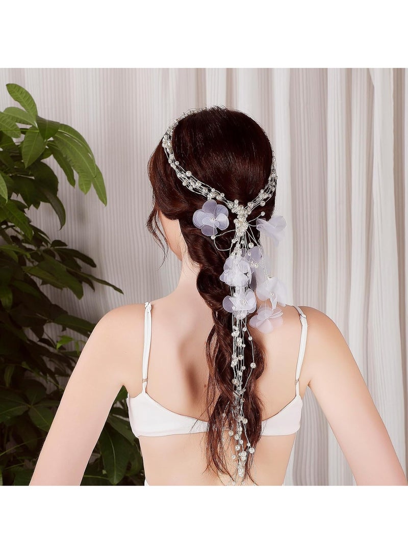 Suntown Bridal Wedding Hair Vine, Bridal Headband Flower Girl Headpiece, Floral Crown Bridal Wedding Prom Hair Vine Hair Accessories for Women - Image 2