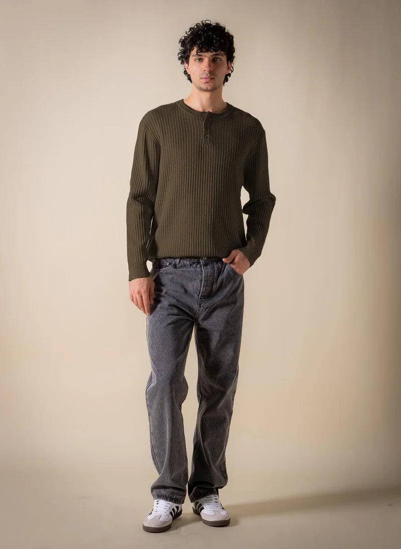 Shapes Brown TEXTURED HENLEY SWEATSHIRT for Men | Best Price UAE