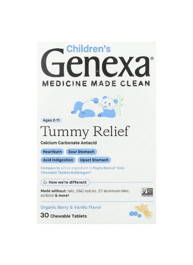 Genexa Genexa, Children's Tummy Relief, Ages 2-11, Organic Berry & Vanilla, 30 Chewable Tablets  - Image 1