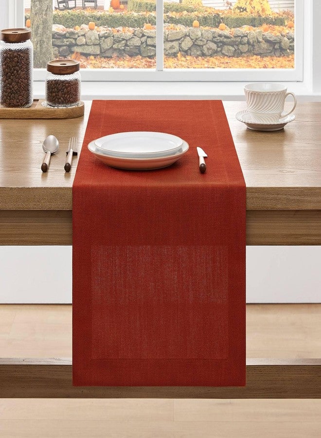 ZeeMart Linen Textured Border Table Runner, 14 x 72 Inch Orange, Farmhouse Style Burnt Orange Fall Table Runners 72 Inches Long, Easy Care Everyday Polyester Table Runner - Image 1