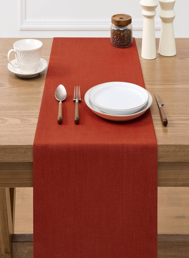ZeeMart Linen Textured Border Table Runner, 14 x 72 Inch Orange, Farmhouse Style Burnt Orange Fall Table Runners 72 Inches Long, Easy Care Everyday Polyester Table Runner - Image 3