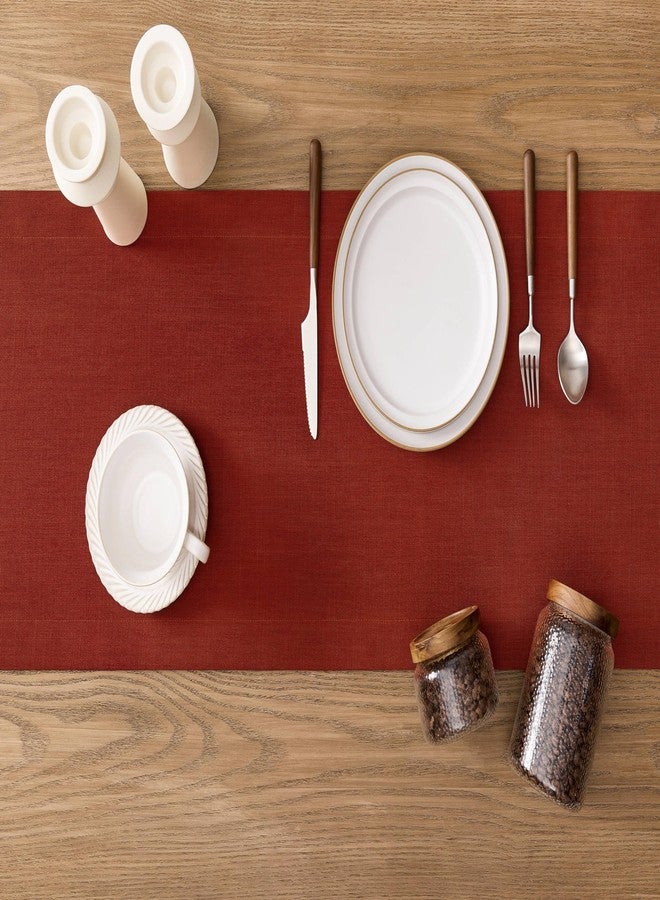 ZeeMart Linen Textured Border Table Runner, 14 x 72 Inch Orange, Farmhouse Style Burnt Orange Fall Table Runners 72 Inches Long, Easy Care Everyday Polyester Table Runner - Image 4