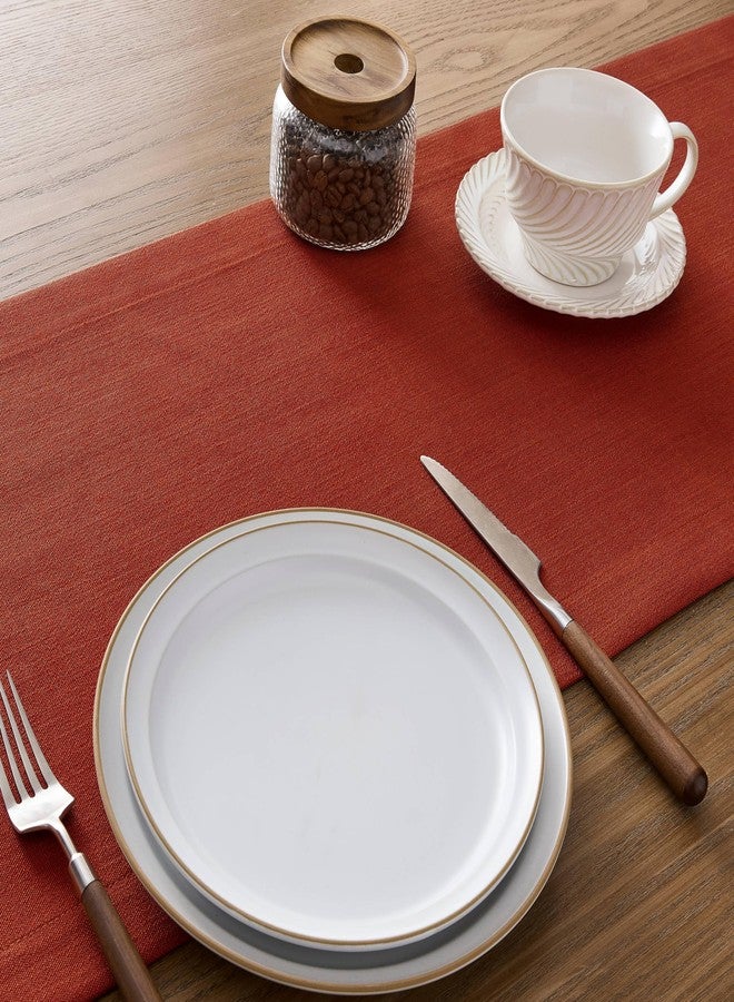 ZeeMart Linen Textured Border Table Runner, 14 x 72 Inch Orange, Farmhouse Style Burnt Orange Fall Table Runners 72 Inches Long, Easy Care Everyday Polyester Table Runner - Image 5