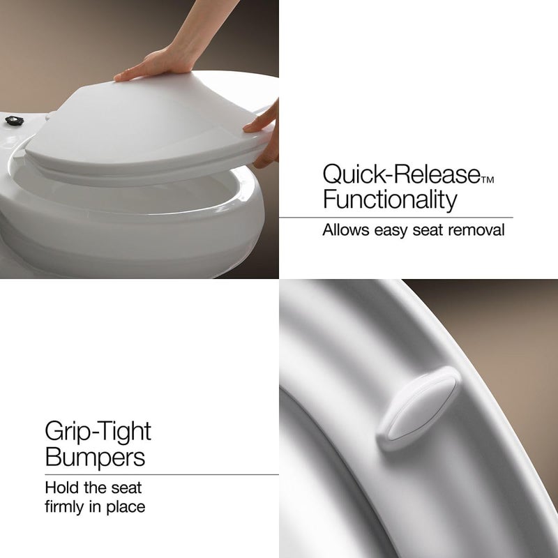 KOHLER K-4774-0 Brevia Elongated White Toilet Seat with Quick-Release Hinges And Quick-Attach Hardware For Easy Clean, White - Image 5