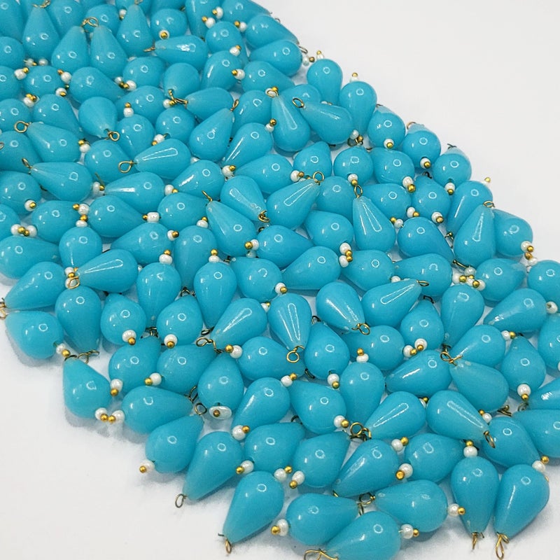 INDIKONB Teardrop Shape Lariya Beads for Blouse, Embroidery Saree – 100 Pcs Drop Plastic Hanging Beads for Blouse Work, Embroidery, Aari Work, Saree Kuchu, Jewelry Making Materials (Sky Blue) - Image 3