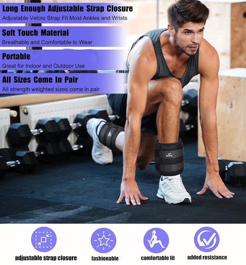 JORICY Ankle Weight, Wrist Leg Arm Weights for Women Men with Adjustable Straps, A Pair of 20LBS(10 LB Each Weight) Strength Training Weighted for Walking Yoga Jogging Running Dance, Black - Image 5