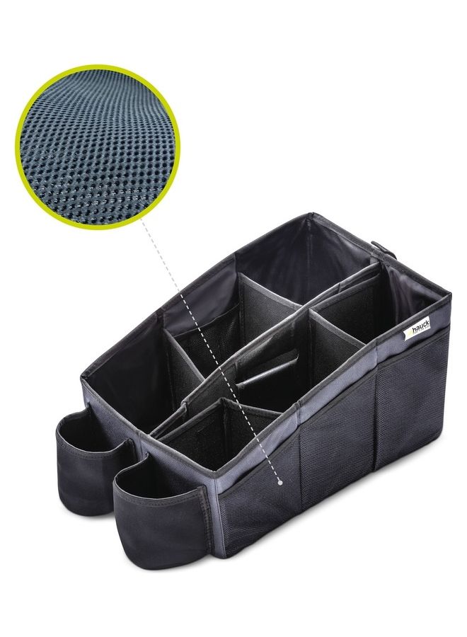 Hauck Organize Me Car Seat Organizer – Backseat Storage Box with Belt Attachment, Cup Holders, Foldable Pockets, Carry Handle, Non-Slip Travel Organizer for Cars, SUVs & Mini Vans – Grey - Image 2