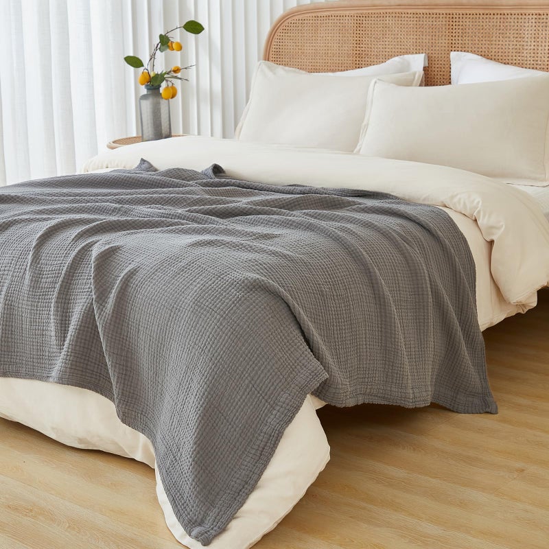 EMME Cotton Muslin Blanket King Size - Soft, Breathable Layering Blanket, 108"x90", All Season Gauze, Grey - Image 5