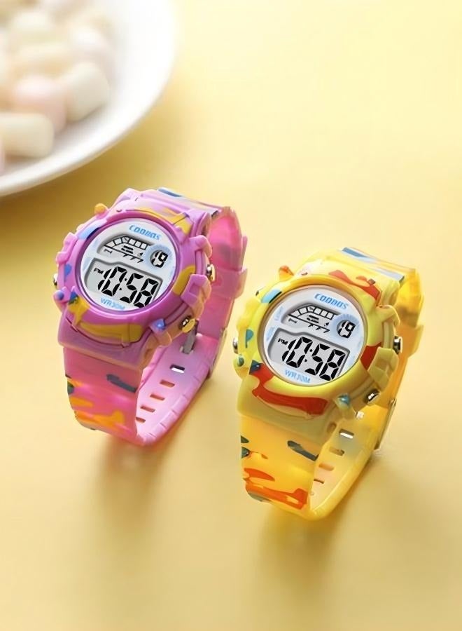 Coobos 2 PCS Children's Waterproof Rubber Digital Watch (Pink/Yellow)  - Image 2