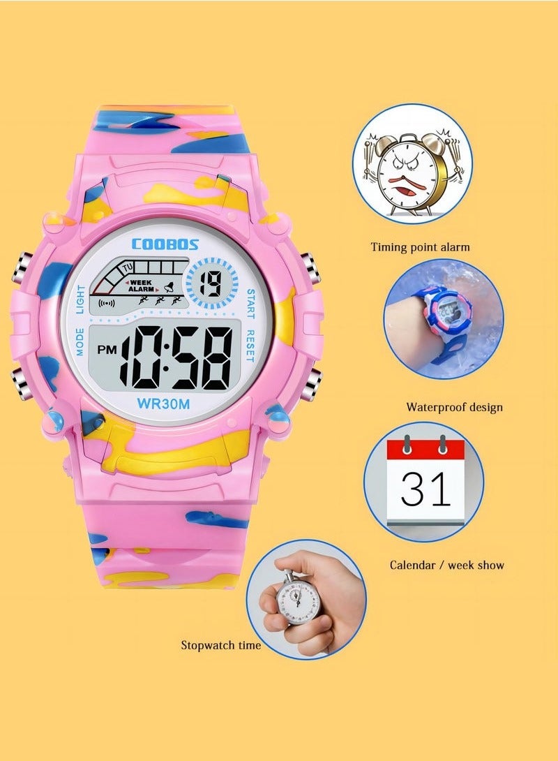 COOBOS 2 PCS Children's Waterproof Rubber Digital Watch (Pink/Yellow) - Image 3