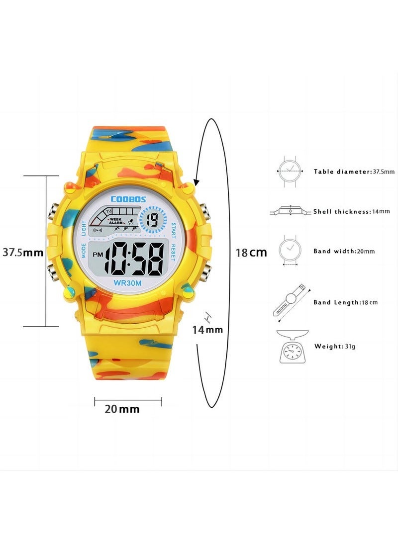 COOBOS 2 PCS Children's Waterproof Rubber Digital Watch (Pink/Yellow) - Image 5