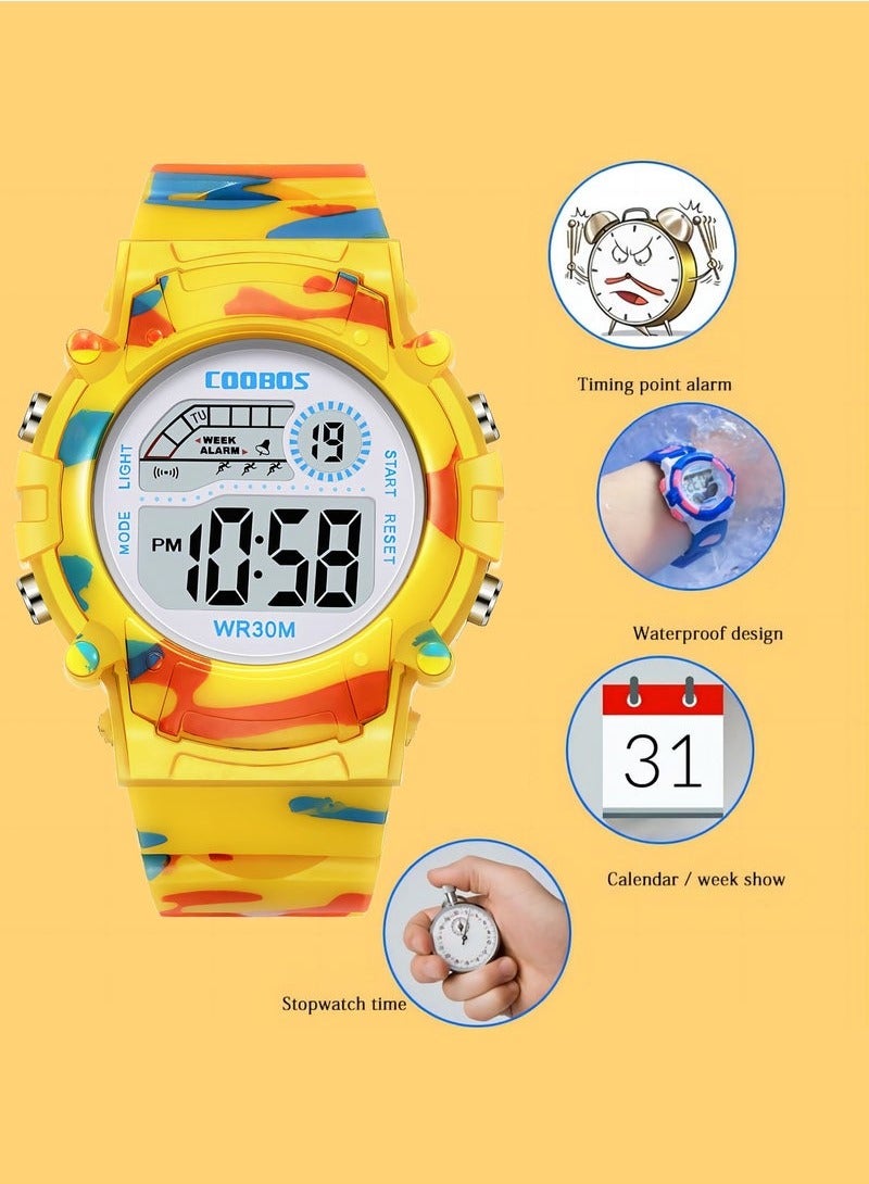 COOBOS 2 PCS Children's Waterproof Rubber Digital Watch (Pink/Yellow) - Image 4