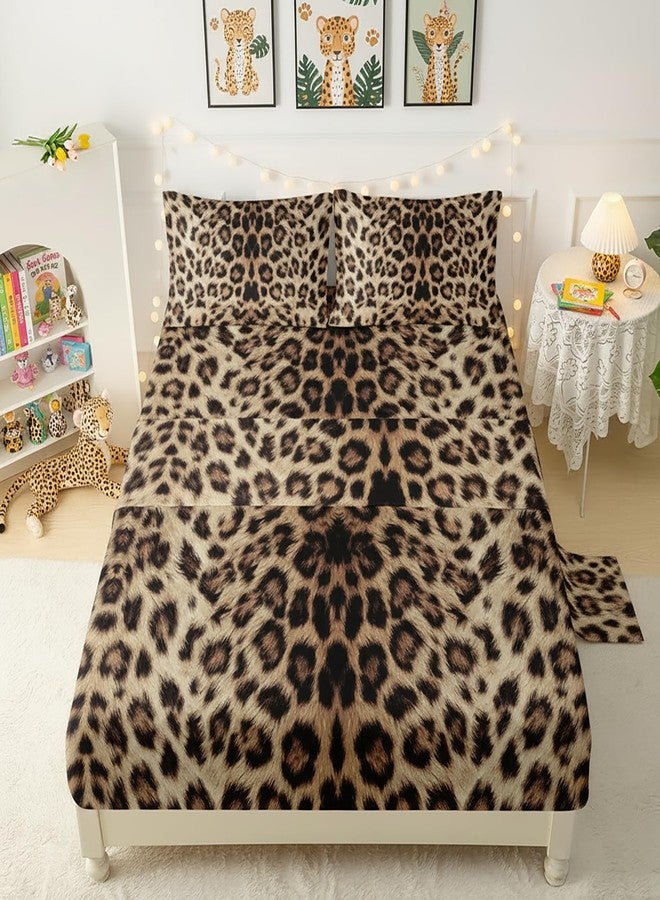 QOOMO Leopard Print Kids Sheets Queen Size,Cheetah 16" Deep Pocket Bed Sheet Set,Brown Animal Print Printed Bedroom Decor Bedding Set Soft and Breathable for Boys/Girls/Kids/Teens - Image 2