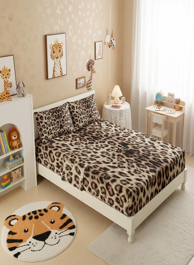 QOOMO Leopard Print Kids Sheets Queen Size,Cheetah 16" Deep Pocket Bed Sheet Set,Brown Animal Print Printed Bedroom Decor Bedding Set Soft and Breathable for Boys/Girls/Kids/Teens - Image 1