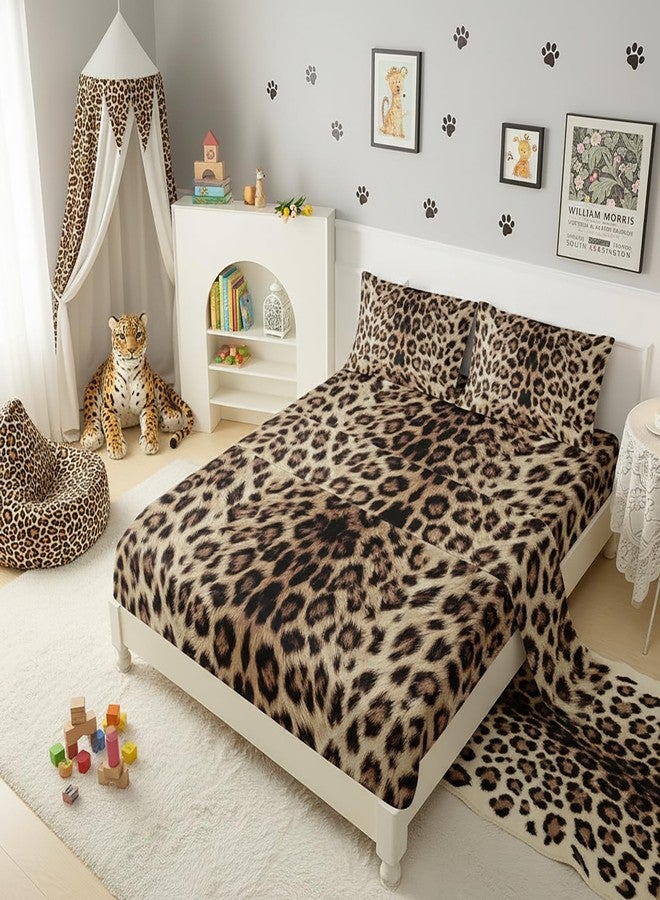 QOOMO Leopard Print Kids Sheets Queen Size,Cheetah 16" Deep Pocket Bed Sheet Set,Brown Animal Print Printed Bedroom Decor Bedding Set Soft and Breathable for Boys/Girls/Kids/Teens - Image 3