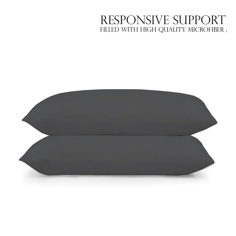 Bright Décor Bright Dcor Microfiber Pillow Set of 2 for Sleeping 20x30 Inches Dark Grey - Image 2