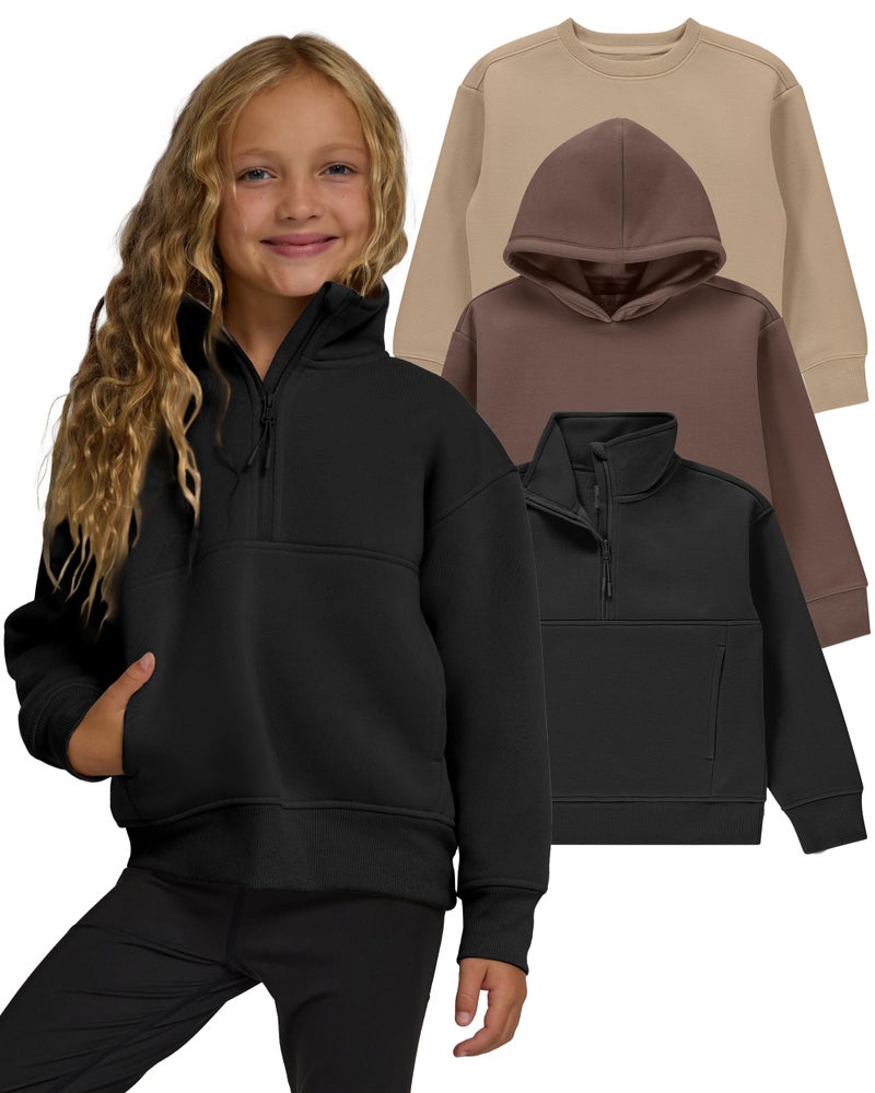 PURE CHAMP Girls Sweatshirt 3 Pack Hoodie for Teen Girls Crewneck Sweatshirt Quarter Zip hoodies Fleece Sizes 4â€“16 Clothing (Set 7 Size X-Small) - Image 1