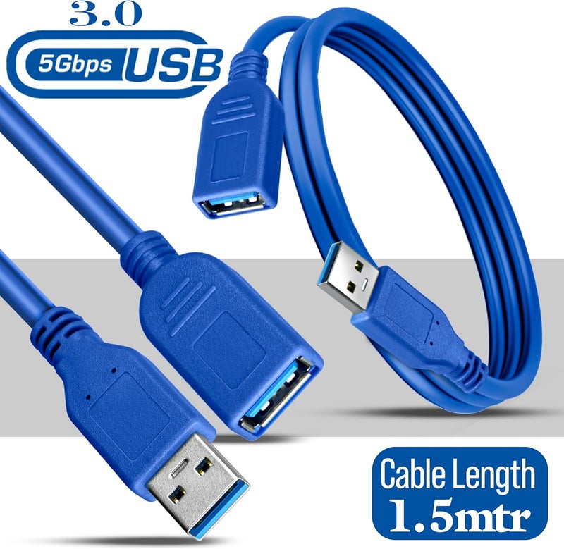 Storite ® 2 Pack USB 3.0 Extension Cable 1.5 Meter – Type A Male to Female, SuperSpeed 5Gbps High-Speed USB Extender Cord for Laptop, PC, Mac, Printer, HDD – Blue (150cm / 4.5 Feet) - Image 2
