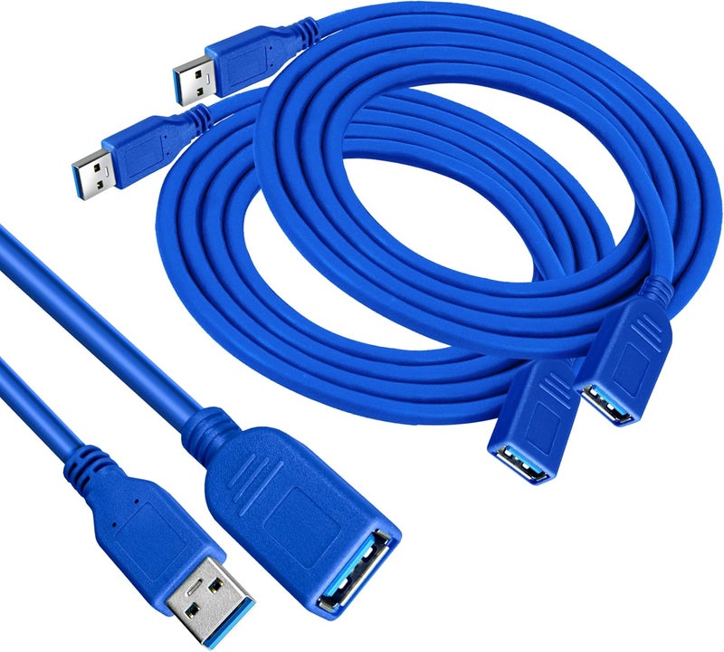 Storite ® 2 Pack USB 3.0 Extension Cable 1.5 Meter – Type A Male to Female, SuperSpeed 5Gbps High-Speed USB Extender Cord for Laptop, PC, Mac, Printer, HDD – Blue (150cm / 4.5 Feet) - Image 1