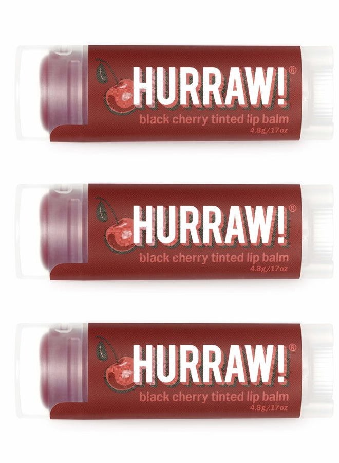 Hurraw! Black Cherry Tinted Lip Balm, 3 Pack: (Sheer Red Tint) Organic, Certified Vegan, Cruelty and Gluten Free. Non-GMO, 100% Natural Ingredients. Bee, Shea, Soy and Palm Free. Made in USA - Image 1
