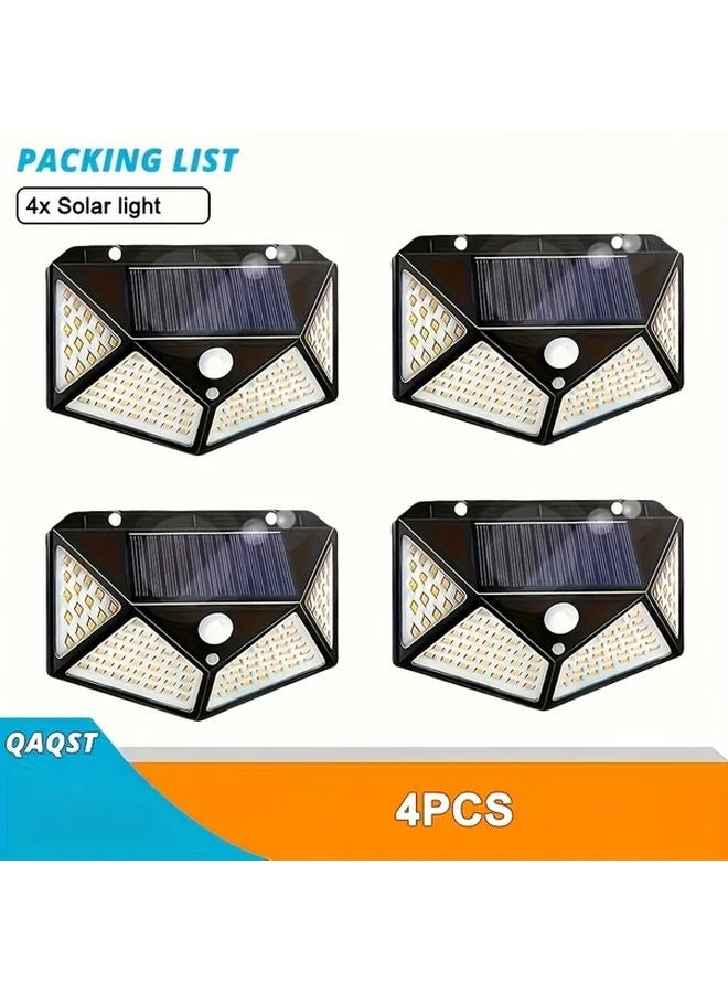 4pcs Solar Motion Sensor Lights 100 LED Outdoor Wall Lighting For Porch Garage - Image 1