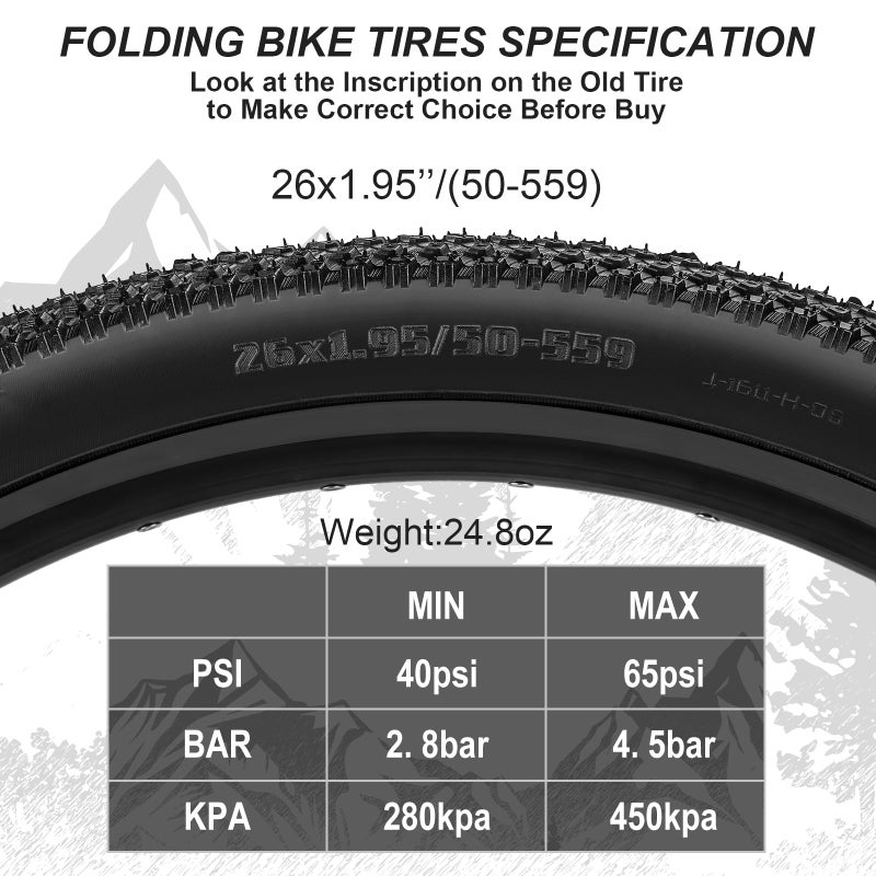 Hapleby 2PCS Premium Folding Bike Tires 26x1.95 Inch (50-559mm), Replacement Mountain Bike Tires 60 TPI Puncture-Resistant, Came with 2PCS Tire levers - Image 3