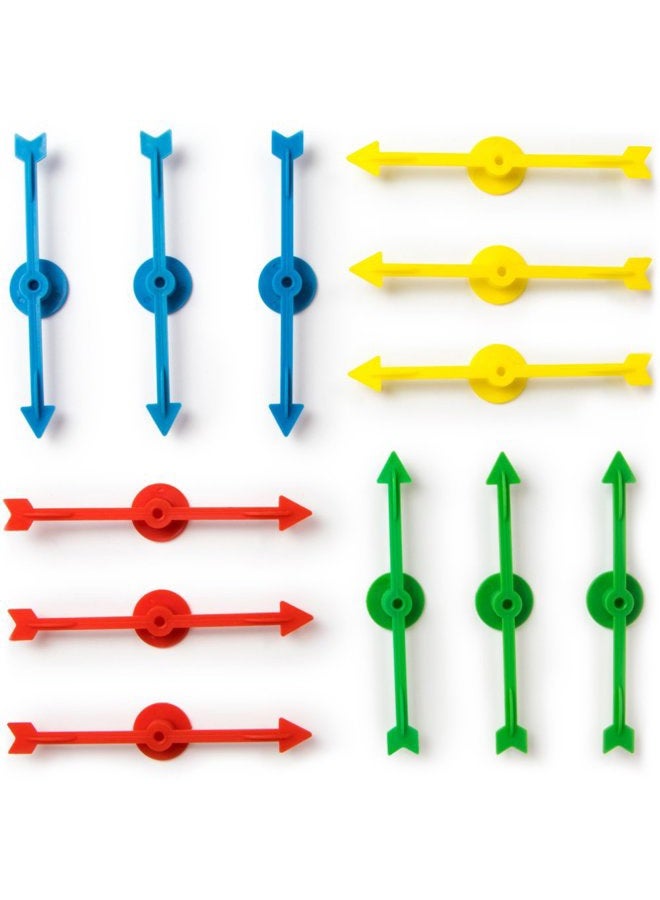 Brybelly 12-Pack of Arrow Game Spinners in 4 Rainbow Colors, 3 Arrows Per Color – Assorted Set of 4-inch Plastic Spinner Game Pieces for DIY Board Games, Replacement Pieces, Projects & Classroom Activities - Image 1