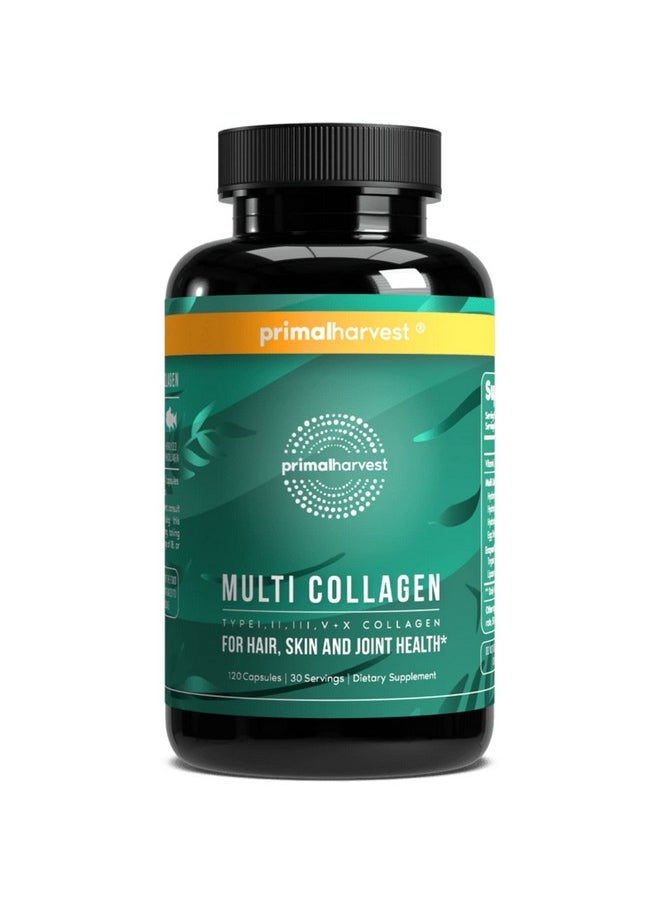 Primal Harvest Multi Collagen Pills For Women And Men (Type I Ii Iii V X) Collagen Supplements For Women And Men 120 Capsules W/Vitamin C For Hair Skin Nails Collagen Peptides Pills  - Image 1