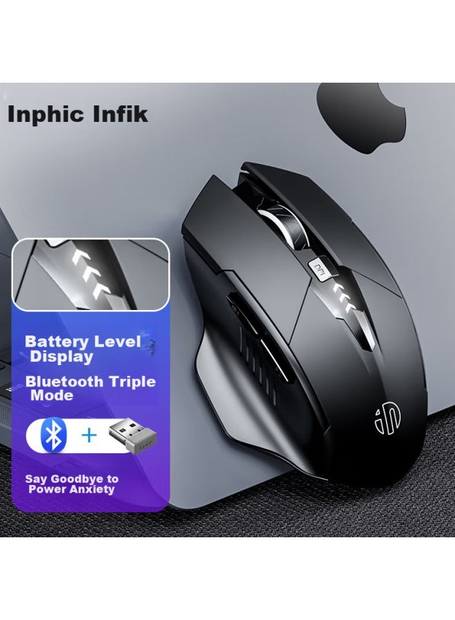Inphic A1 Wireless Bluetooth Tri-mode Mouse, Rechargeable, Quiet, Battery Display, Compatible With Laptops, Bluetooth 5.0, Classic Black - Image 1
