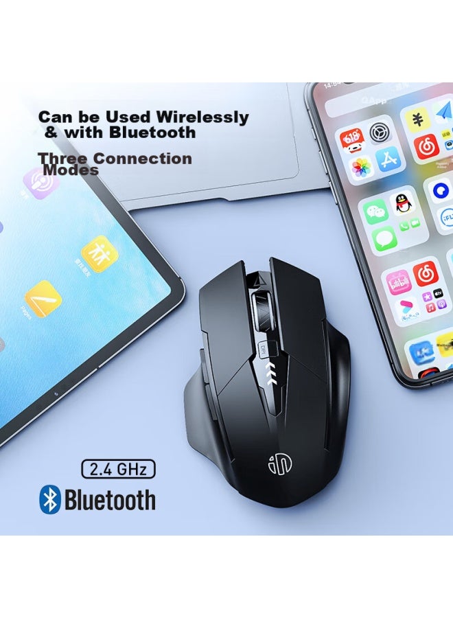 Inphic A1 Wireless Bluetooth Tri-mode Mouse, Rechargeable, Quiet, Battery Display, Compatible With Laptops, Bluetooth 5.0, Classic Black - Image 4