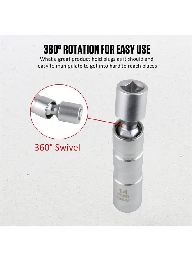 Generic Spark Plug Socket 14mm Spark Plug Socket Set Magnetic Spark Plug Socket 3/8 Inch Drive 12 Point Thin Wall Swivel 14 mm Spark Plugs Socket Spark Plug Removal Tool(16MM)  - Image 3