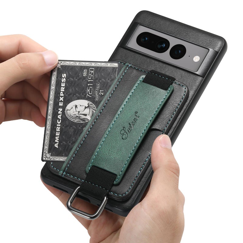 Suteni For Googel Pixel 10 H13 Card Wallet Wrist Strap Holder Pu Phone Case(Black) - Image 3