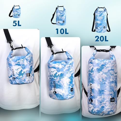 VILLEY Dry Bag Waterproof 5L Roll Top Sack Keeps Gear Dry Lightweight Dry Sack for Kayaking Boating Camping Swimming and Beach Adventures Blue Camo - Image 5