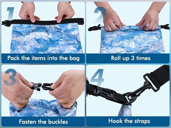 VILLEY Dry Bag Waterproof 5L Roll Top Sack Keeps Gear Dry Lightweight Dry Sack for Kayaking Boating Camping Swimming and Beach Adventures Blue Camo - Image 4