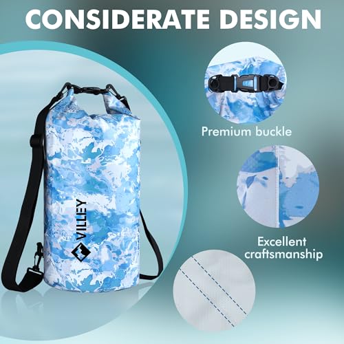VILLEY Dry Bag Waterproof 5L Roll Top Sack Keeps Gear Dry Lightweight Dry Sack for Kayaking Boating Camping Swimming and Beach Adventures Blue Camo - Image 3