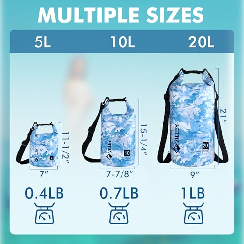 VILLEY Dry Bag Waterproof 5L Roll Top Sack Keeps Gear Dry Lightweight Dry Sack for Kayaking Boating Camping Swimming and Beach Adventures Blue Camo - Image 2