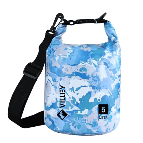 VILLEY Dry Bag Waterproof 5L Roll Top Sack Keeps Gear Dry Lightweight Dry Sack for Kayaking Boating Camping Swimming and Beach Adventures Blue Camo - Image 1