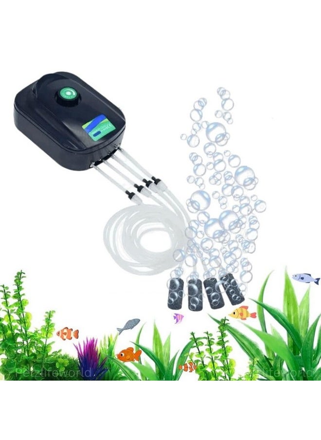 VAYINATO Sobo SB-948 Air Pump for Aquarium Fish Tank with Free Airtube and Air Stone | 4 Outlet | Power : 8W | Output : 4 * 3L/min | Pressure : 0.02Mpa  - Image 1