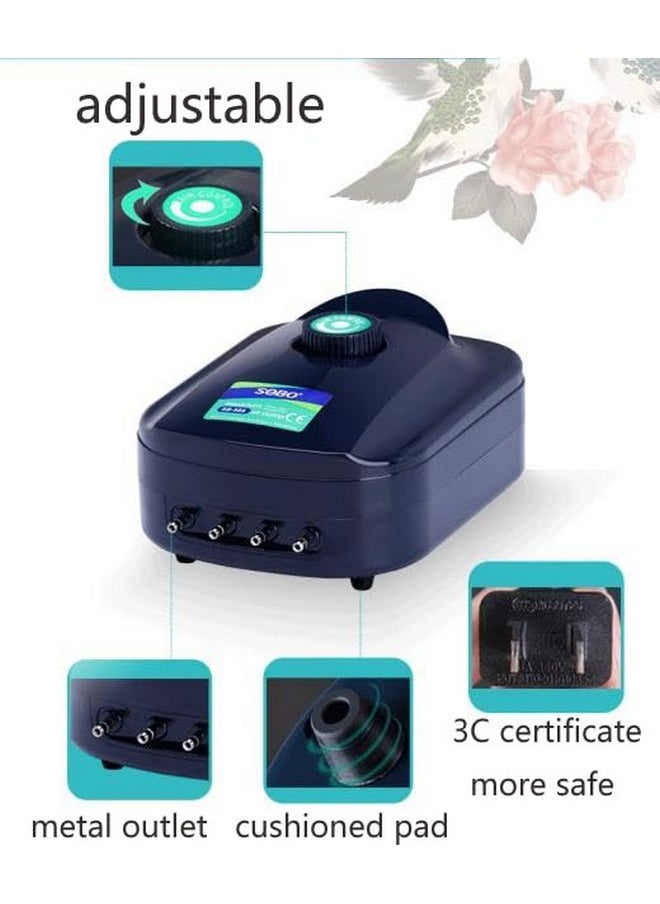VAYINATO Sobo SB-948 Air Pump for Aquarium Fish Tank with Free Airtube and Air Stone | 4 Outlet | Power : 8W | Output : 4 * 3L/min | Pressure : 0.02Mpa  - Image 3