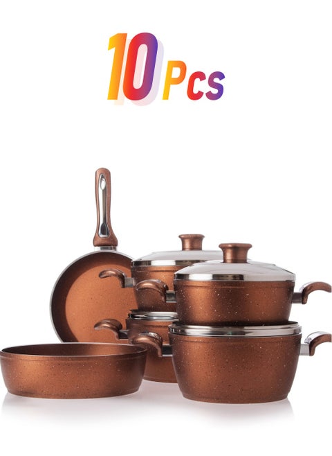 10-Piece Granite Cookware Set Brown