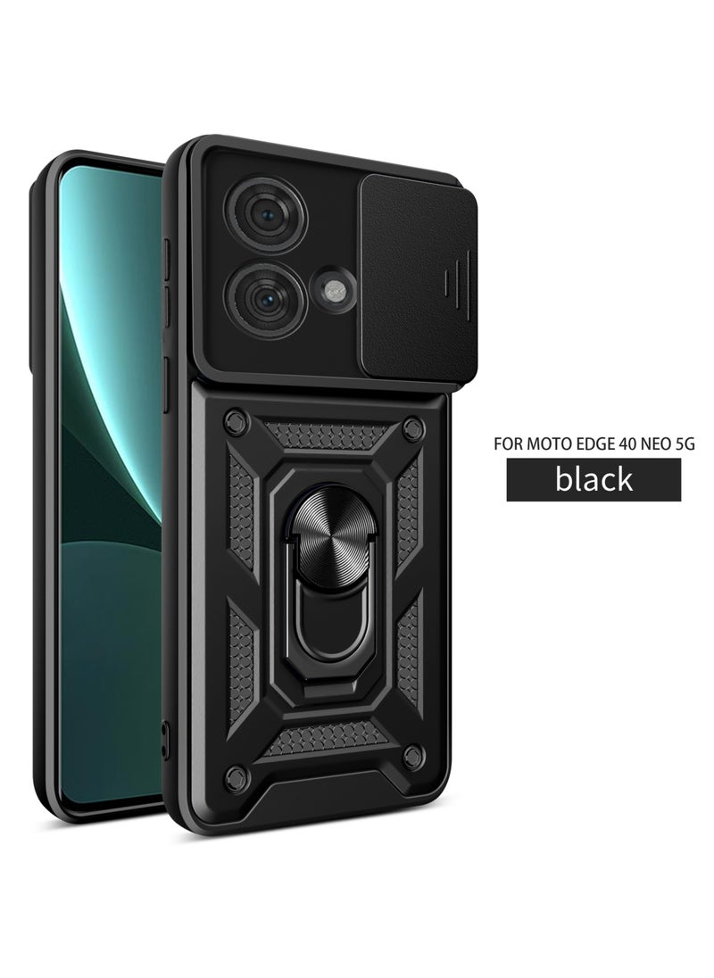 Generic - Motorola Edge 40 Neo 5G Mobile Phone Case Cover, Slide Camera Lens Cover + 360°Rotating Kickstand Ring + Bumper Shockproof Phone Case - Image 1