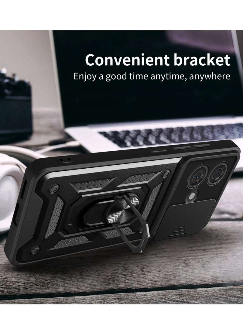Generic - Motorola Edge 40 Neo 5G Mobile Phone Case Cover, Slide Camera Lens Cover + 360°Rotating Kickstand Ring + Bumper Shockproof Phone Case - Image 1