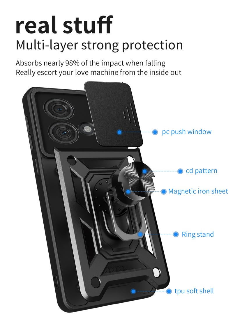 Generic - Motorola Edge 40 Neo 5G Mobile Phone Case Cover, Slide Camera Lens Cover + 360°Rotating Kickstand Ring + Bumper Shockproof Phone Case - Image 1