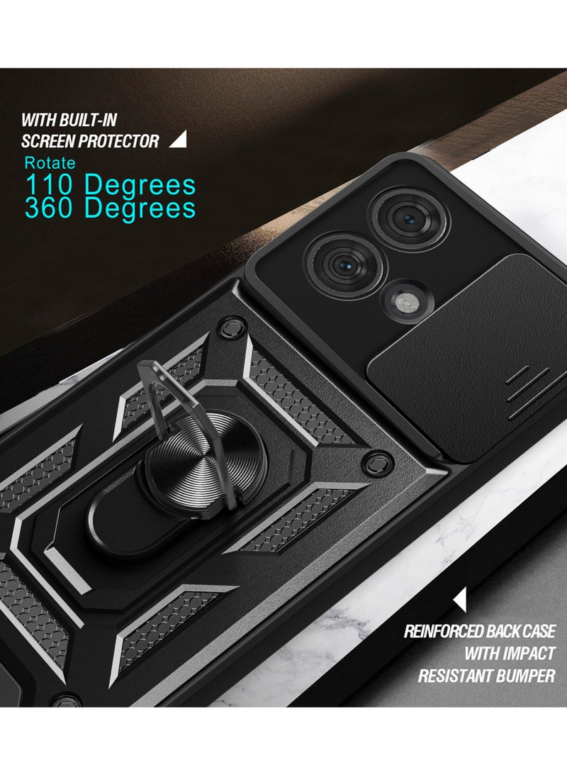 Generic - Motorola Edge 40 Neo 5G Mobile Phone Case Cover, Slide Camera Lens Cover + 360°Rotating Kickstand Ring + Bumper Shockproof Phone Case - Image 1