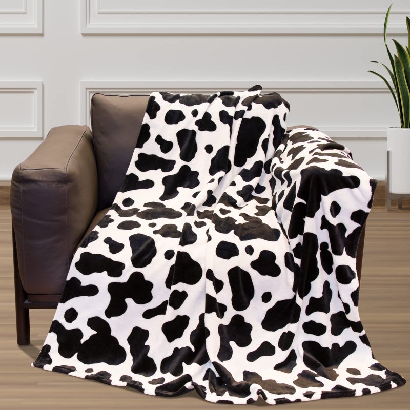 SEEGU Soft Black and White Blanket Throw Cow Print Gifts Stuff 50x60inch Lightweight Cozy Fuzzy Fleece Blanket for Women Men Teenage Girls Boys Bed Couch - Image 1