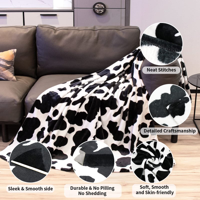 SEEGU Soft Black and White Blanket Throw Cow Print Gifts Stuff 50x60inch Lightweight Cozy Fuzzy Fleece Blanket for Women Men Teenage Girls Boys Bed Couch - Image 4
