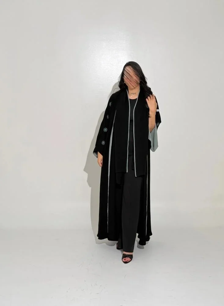 Tori-abaya Royal abaya with turquoise embroidered sleeves