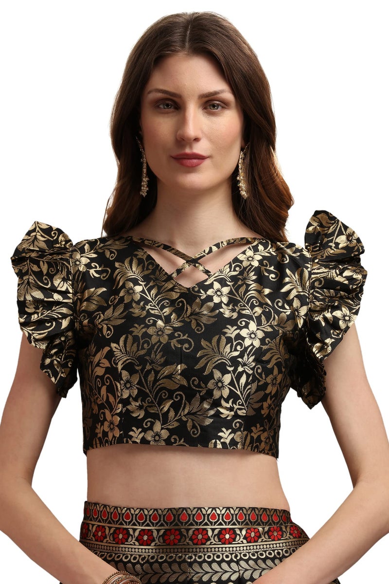 purvaja ليهنغا تشولي شبه مخيطة من بورفاجا للنساء (ماليكه-أسود_أسود-مقاس حر)  - Image 5