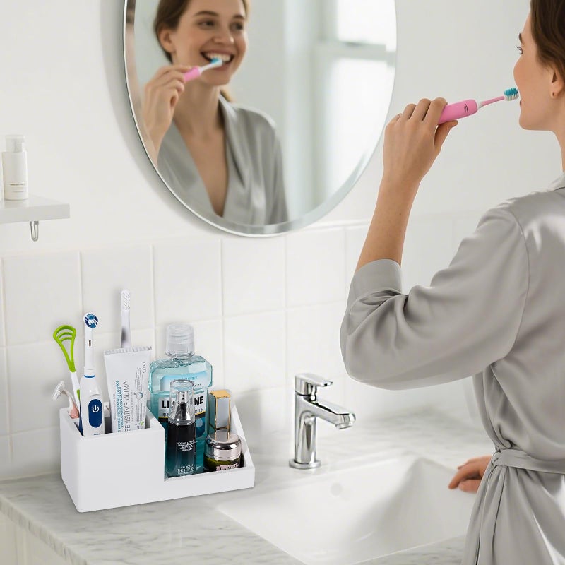 Heagoale Diatomite Toothbrush Holders for Bathrooms, Quick Dry Electric Tooth Brush and Toothpaste Organizer Bathroom Accessories for Countertop, Vanity, Sink - White - Image 2